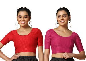 Toplot Cotton Blend Lycra Stretchable Readymade Blouses Pack Of 2 (Combo-5058-Rnp-Red-36),Rani Pink-Red,36,B0CV58Y1TX