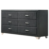 Benjara Cale 60 Inch Velvet Dresser, Modern Glam, 6 Drawer, Nailhead, Gray