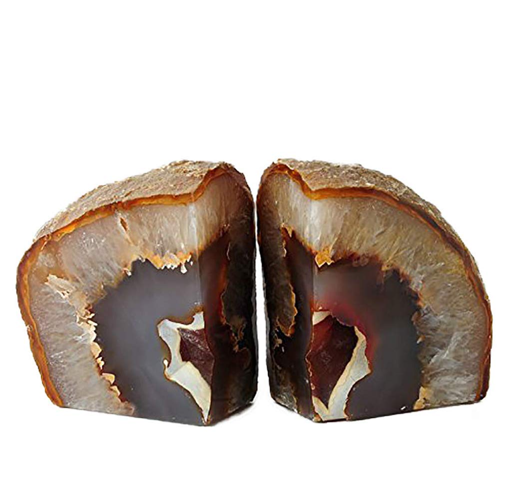 AMOYSTONE Agate Bookends for Shelf Decorative Geode Book Ends for Heavy Books Crystal Bookends for Shelves Nature Brown Small(1 