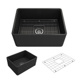 BOCCHI Classico Farmhouse Apron Front Fireclay 24 in. Single Bowl Kitchen Sink with Protective Bottom Grid and Strainer in M.Dar