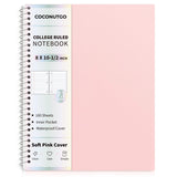 CoconutGo Pastel Pink Spiral Notebook, 1 Subject College Ruled, 10.5 x 8 in, 100 Sheets, 3Hole Punched Perforated Pages, Flexib