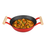 SUNCASA Castella pre Seasoned cast Iron kadai | Iron kadai for deep Frying | Cast Iron Kadhai Small Size, 24cm/2.2L, Red