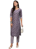 Gosriki Women'S Cotton Blend Printed Straight Kurta With Pant (Funnu New01 Purple_Xl-Gs_Purple_X-Large),Purple,,B0BS1C4LTB