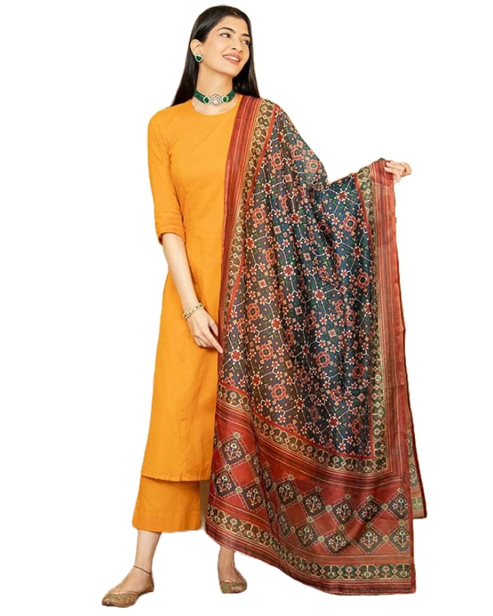Anni Designer Women'S Cotton Blend Anarkali Solid Kurta With Pant & Dupatta (Jassu Yellow_L_Yellow_Large),Yellow,L