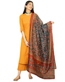 Anni Designer Women'S Cotton Blend Anarkali Solid Kurta With Pant & Dupatta (Jassu Yellow_L_Yellow_Large),Yellow,L
