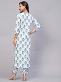 Anni Designer Women'S Cotton Blend Printed Straight Kurta With Pant (Dhara White-Gnw_S_White_Small),White,S,Cotton Blend,Regular,Kurta