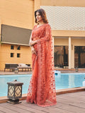 Womanista Womens Embroidered Net Saree With Faux Diamonds (Ti3142_Rust)