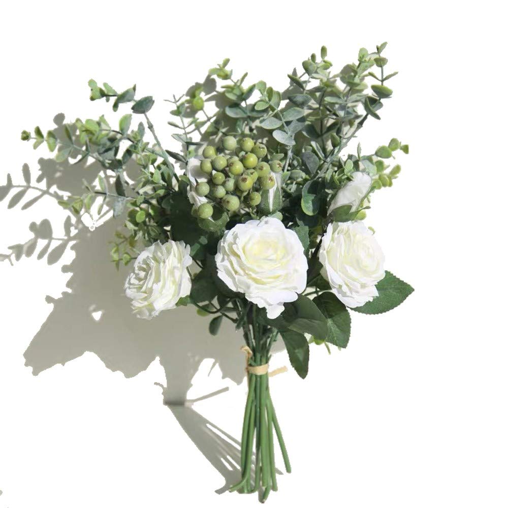 KIRIFLY Artificial Flowers Fake Silk Roses Eucalyptus Leaves Floral Arrangements Wedding Bouquets Decorations Table Centerpieces