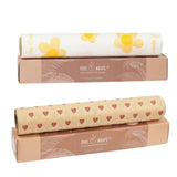 PureWraps Food Wrapping Paper (18m) Food Grade Non Stick Butter Paper Pack of 2 (Brown Heart Print and White Yellow Flower Pri