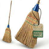Handmade Corn Broom with Wood Handle 56 Inch Traditional Heavy Duty Outdoor Broom for Sweeping Indoor Floors, Natural Straw Sw