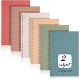 Teling 6 Pcs 2 Subject Small Spiral Notebook College Ruled Notebook 91/2 X 6 Inch Spiral Journal Notepad 100 Sheets Assorted Co
