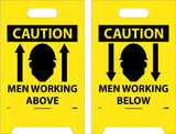 NMC FS6 CAUTION MEN WORKING ABOVE Sign with Graphic 12 in. x 19 in. Corrugated Plastic, DoubleSided Floor Sign with Black on Y