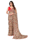 Satrani Women's Chiffon Kalamkari Printed & Lace Saree with Unstitched Blouse Piece (3296S577NA_Beige & Multi3)