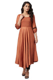 W Brown Rayon Blend Embroidered A-Line Kurta for Women