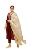 W For Woman Red Embellished Blend Kurta Dupatta Bottomwear Set