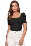 Wedani Women'S Casual Puff Sleeves Solid Top (X-Large Black),Black,XL