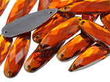Allstarco 28x8mm Orange Hyacinth CH08 Flat Back Teardrop Sew On Beads for Crafts Plastic Acrylic Rhinestones with Holes for Sewi