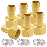 Uenede 6PCS Brass Hose Barb Fittings 3/8 NPT Female to 5/8 Barb Adapter Connector Include 6 Stainless Steel Clamps for Water/O
