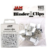 JAM PAPER Office Desk Supplies Bundle - White - Paper Clips & Binder Clips - 1 Pack of Each (2 Packs Total)