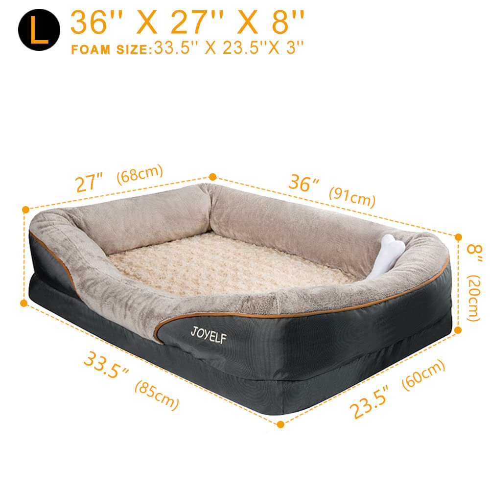 JOYELF Large Memory Foam Dog Bed, Orthopedic Dog Bed & Sofa with Removable Washable Cover and Squeaker Toy as Gift