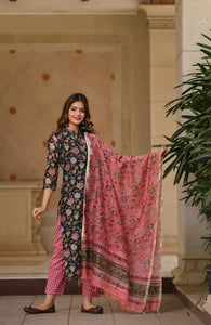 Gosriki Women'S Cotton Blend Straight Printed Kurta With Pant & Dupatta (Green-Jorav-Gs_Xxl_Green_Xx-Large),Green,2,B0BWFN7RHG