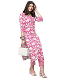 Anni Designer Women'S Cotton Blend Printed Straight Kurta With Pant (Pustak Baby Pink_L_Black_Large),Baby Pink,L