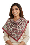 India Scarves Cream & Blue Ajrakh Hand Block Print Cotton Scarf | Traditional Geometric Print | 120105 Cm