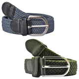 Veteran Stretchable Braided Cotton Belt For Man Women, Ladies Belt, Gray And Green, Color Combo Of 2 Pcs
