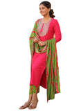 Anni Designer Women'S Rayon Blend Embroidered Straight Kurta With Pant & Dupatta (Dhaya Pink_Xxl_Pink_Xx-Large),Pink,2XL,,,