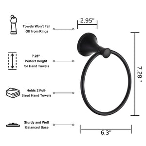 BVL 2 Pack Black Towel Ring Hand Towel Holder Ring Hanger for Bathroom Accessories Kitchen Metal Round Towel Holder Wall Mounted