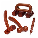 Fa Industries Wooden Massage Tool Set, 4Piece, Body Roller With Handle, Trigger Point Stick, Acupressure Wand