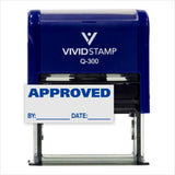 Approved w/by Date Line SelfInking Office Rubber Stamp (Blue) Large