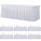6 Pack Spandex White Tablesloths for 8 Foot Rectangle Tables, Stretchy Table Cloths 8ft Fitted Table Cover Desk Skirt for Partie