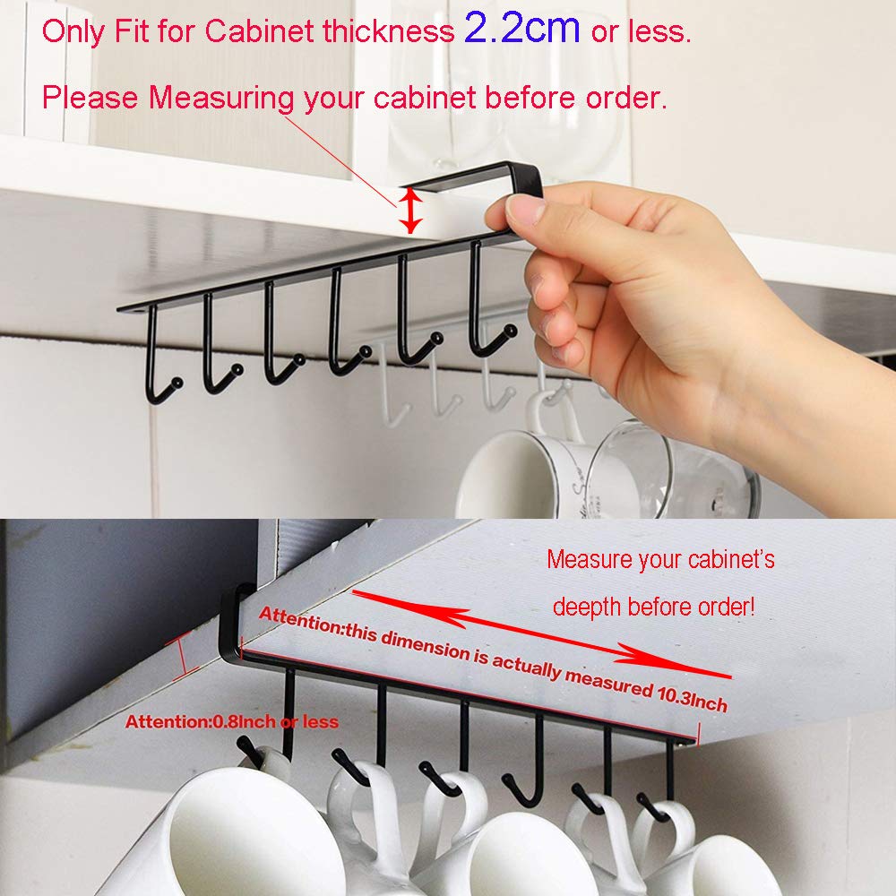 AliCH Mug Holder 2pcs Under Cabinet Mug Hooks Rack, Nail Free Coffee Cups Holder,Under Shelf Hanger for Cups/Kitchen Utensils/Ti