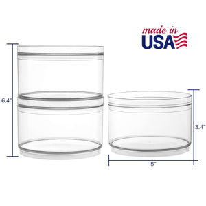 STORi Bella Stackable Clear Plastic Container (Set of 3) Round Vanity Storage Organizers with Lids for Hair Accessories & Beauty