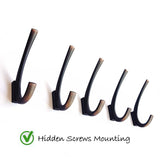 Ambipolar 5 Pack Premium Design Commander Heavy Duty Big Double Hooks Hidden Screws. Entryway Coat Hooks, Scarf and Jacket Hange