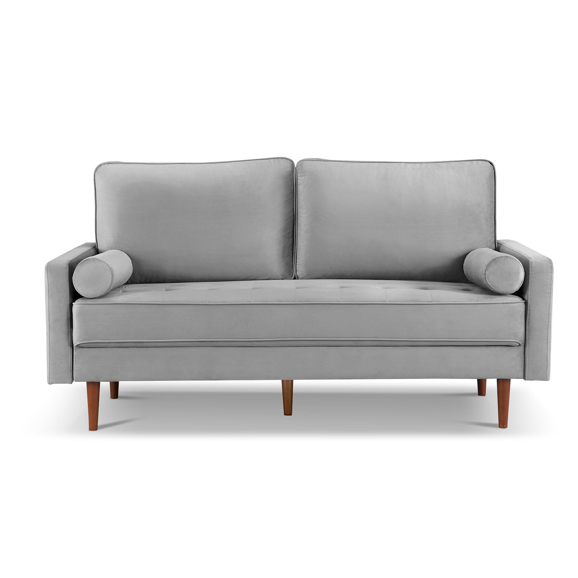American Furniture Classics Grey 69 Inch Wide Upholstered Two Cushion Sofa With Bolster Pillows Velvet, 68' X 32' X 37'