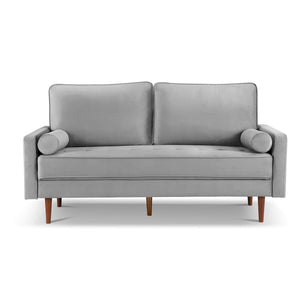 American Furniture Classics Grey 69 Inch Wide Upholstered Two Cushion Sofa With Bolster Pillows Velvet, 68' X 32' X 37'
