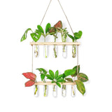 Ecofynd 2Tier Wall Hanging Test Tube Planter With Wooden Holder, Air Planter Glass Vase Holder With 10 Test Tube, Home Decor Hy