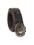 Art N Vintage Handcrafted Printed Hand Tooling Leather Belt For Women Stylish Black Vintage Dress Belt With Metal Buckle Ele