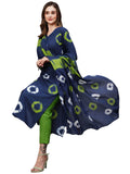 Anni Designer Women'S Cotton Blend Straight Printed Kurta With Pant & Dupatta (Sumitra Blue-Nw_3Xl_Blue_Xxx-Large),Dark Blue,3XL