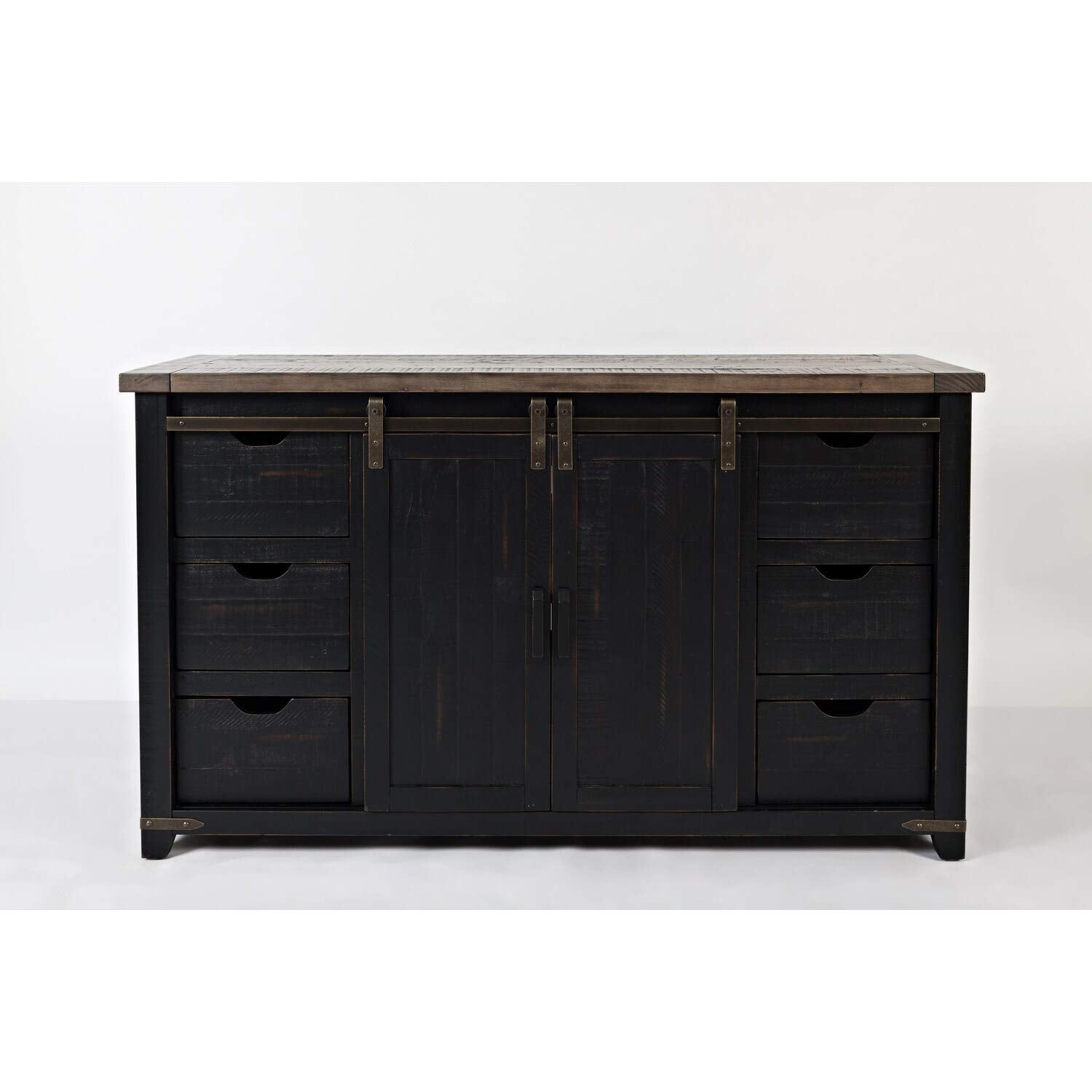 Jofran Madison County Farmhouse 60 Reclaimed Pine Solid Wood Barn Door Server, Vintage Black