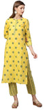 Anni Designer Women'S Cotton Straight Kurta With Pant (Ati_Yellow_L_Yellow_Large),Yellow,L