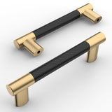 Amerdeco 10 Pack Matte Black and Gold Knurled Cabinet Pulls 3.75 Inch Hole Center Kitchen Cabinet Handles for Drawer Cupboard an