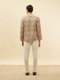 Manyavar Mens Beige Blended Viscose Printed Short Kurtas Beige 2Xl