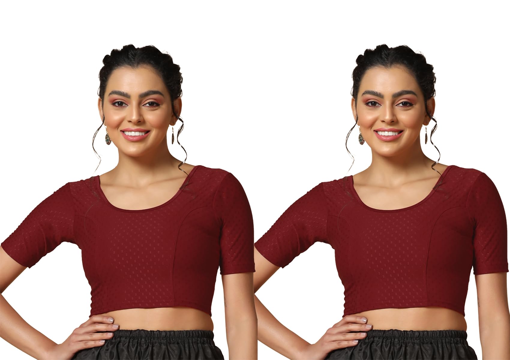 Toplot Cotton Blend Lycra Stretchable Readymade Blouses Pack Of 2 (Combo-5058-Mrn-Mrn-36) Maroon-Maroon,Maroon-Maroon,36,B0CV5B1XSK
