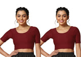Toplot Cotton Blend Lycra Stretchable Readymade Blouses Pack Of 2 (Combo-5058-Mrn-Mrn-40) Maroon-Maroon,Maroon-Maroon,40,B0CV587J7K