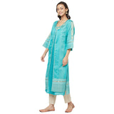 Fabindia Women'S Cotton Viscose Woven Regular Kurta_Teal_L