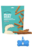Wiggles & Wags Meaty Sticks Dog Treats, Chicken Bacon Beef Flavors, 16 oz with DN Essentials Bone Shaped Waste Bag Dispenser & R