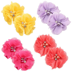 24 Pcs Hair Clips 2 Inches Chiffon Flower Alligator Hair Clips Rhinestone Pearl Hair Barrettes Hairpins Hair Accessories for Wom